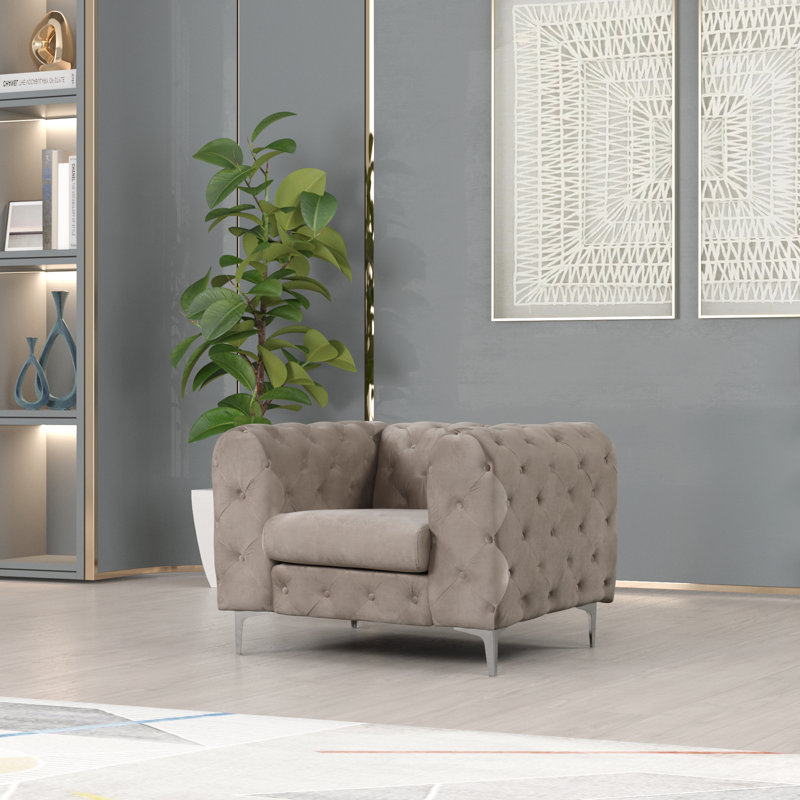 Gladys Velvet Armchair, Caffe Latte Velvet, Silver