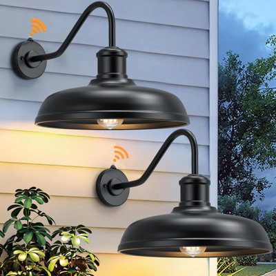 2-pack 16 Inch Dome Dusk to Dawn Gooseneck Barn Light Outdoor, Large Farmhouse Exterior Light Fixture Wall Mount, Industrial Outdoor Wall Sconce Outside Lantern for House, Porch, Garage, Entryway, Black