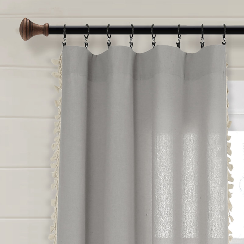 Linen Tassel Cotton Blend Sheer Curtain Single Panel, Light Gray