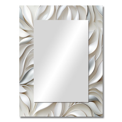 Shamorie Abstract Silver And White Flowers Pattern - Floral Large Wall Mirror, Cottage Unique Mirror, Printed Metal Art