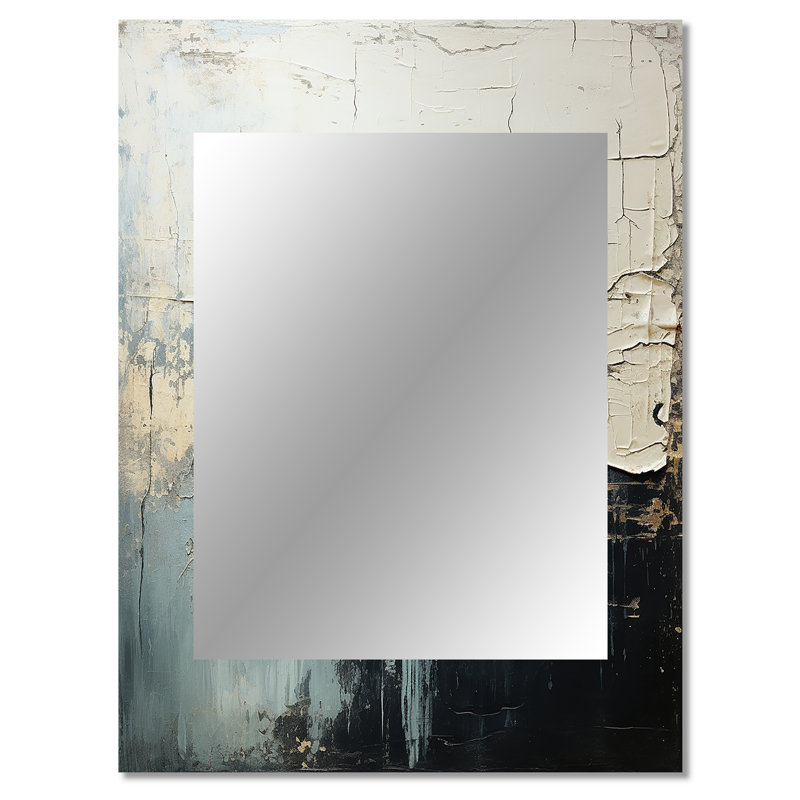 Minimalism Black And White Paint Wave II - Coastal Decorative Mirror On Metal, 40" x 30"