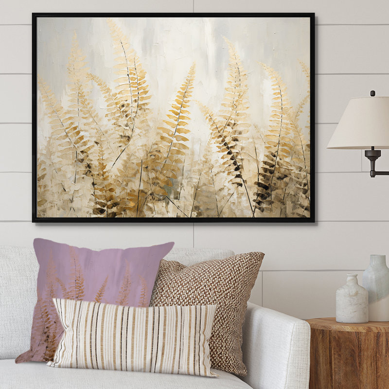 «Golden Ferns Silent Gracefulness» sur toile, Cadre flottant noir, H 12 po x l 20 po x P 1 po