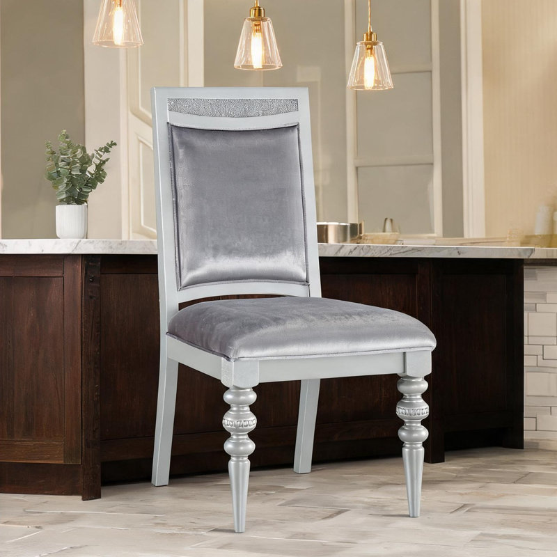Ensemble de 2 chaises d'appoint rembourrées en tissu avec incrustations de strass, finition argent classique, idéale pour les salles à manger