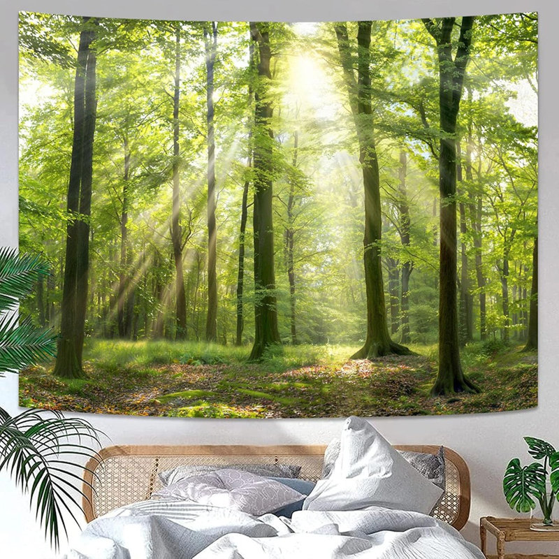 Tapisserie murale forêt - multicolore - conception de soleil à travers les arbres