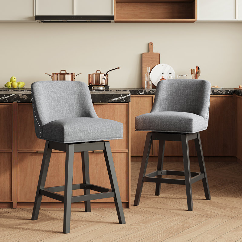 360°Bar Counter Stool with Solid Wood Frame, Light Gray