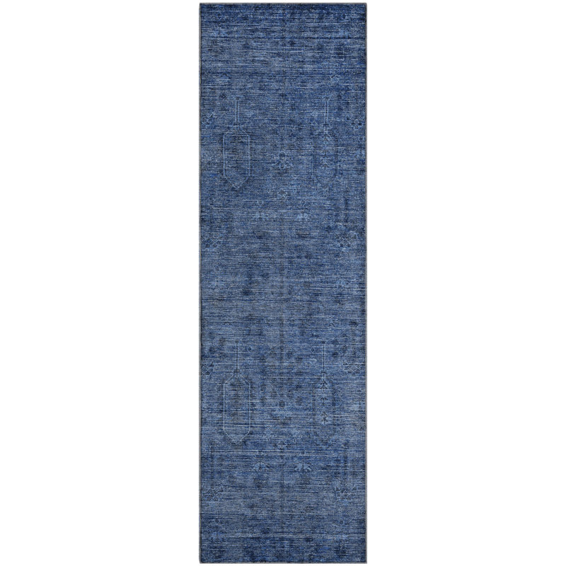 Premium Machine Washable Prisco Navy Rug, Runner 2'3" x 7'6"