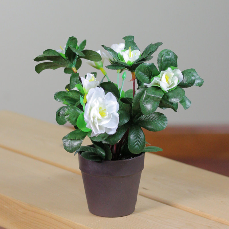 Bégonia artificiel en pot 8 po vert et blanc