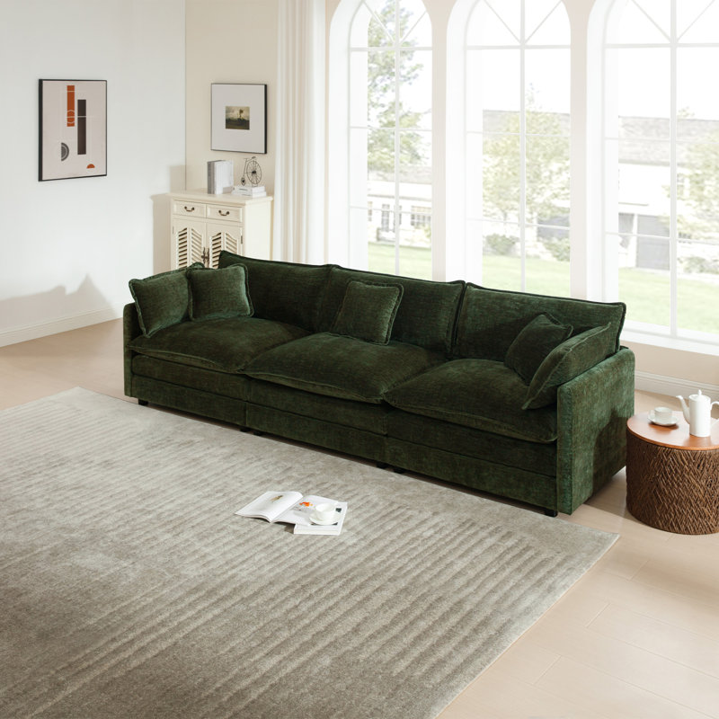 Upholstered Sofa, Chenille Sofa, 3 Seater, For Living Room, Green
