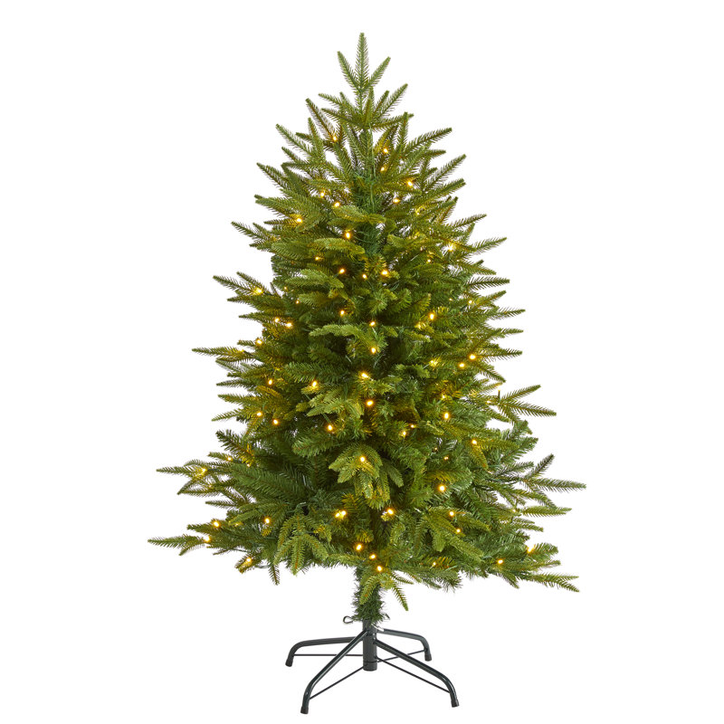 Green Lighted Artificial Fir Christmas Tree, 4' H