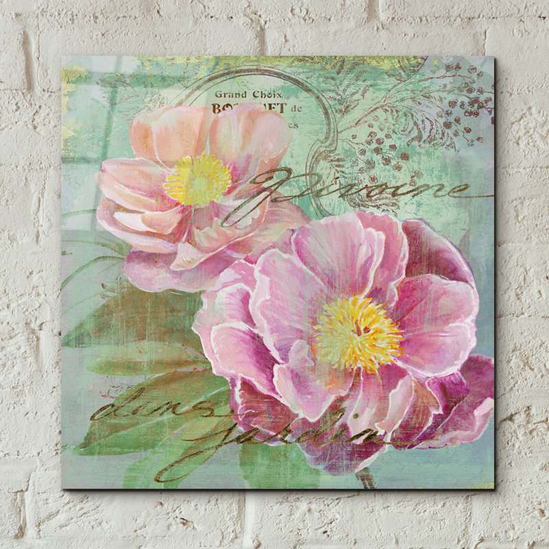  «Peony Garden 1» par Art Licensing Studio, art mural en verre acrylique, 12 po x 12 po