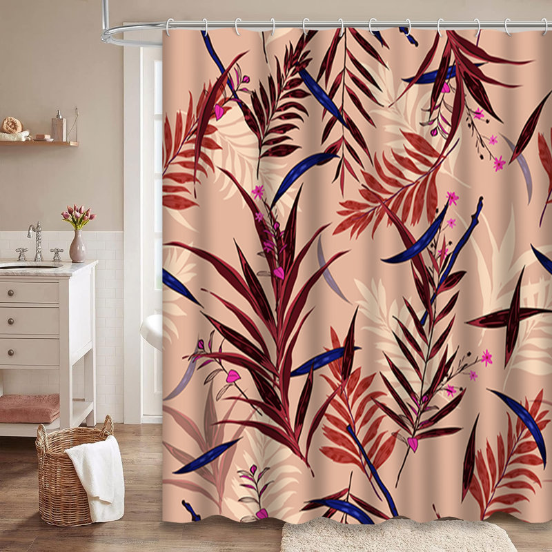 Magnifique rideau de douche à motif floral exotique foncé avec 12 crochets, L 72 po x l 78 po