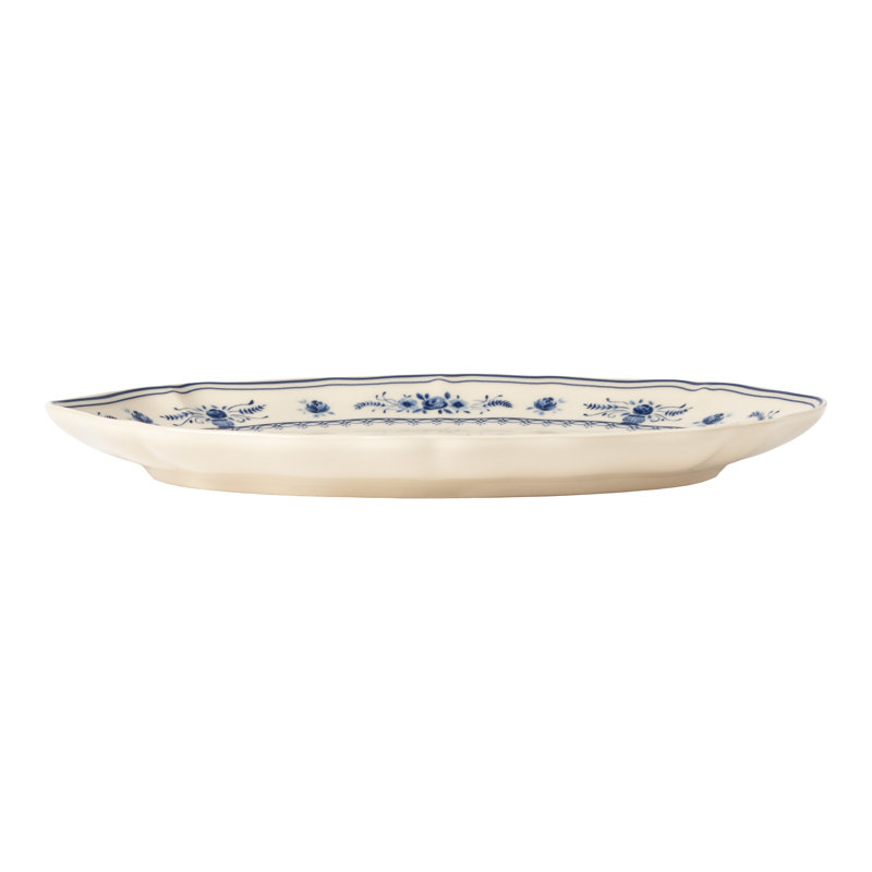 Plateau ovale de vila, Bege / Azul, 1.25" H x 12.75" W x 8.75"D
