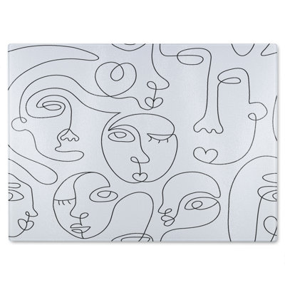 line drawing of faces Designer Glass Chopping Board