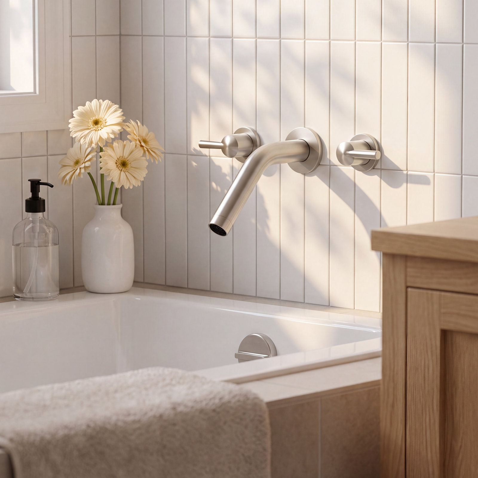 Stillness Wall-Mounted Bath Spout, Vibrant Brushed Nickel