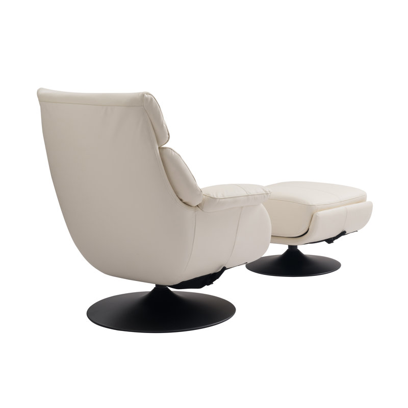 Wanita Upholstered Swivel Accent Chair with Ottoman, White Leather Match
