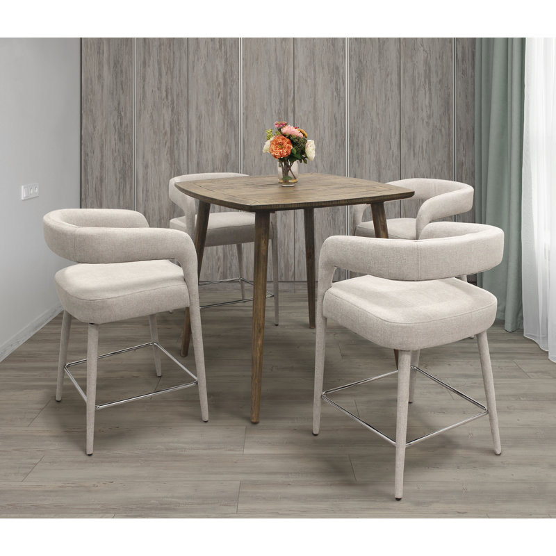 Cole 5 Piece Counter Set With Gathering Table And 4 Galway Counter Chairs, Ivory