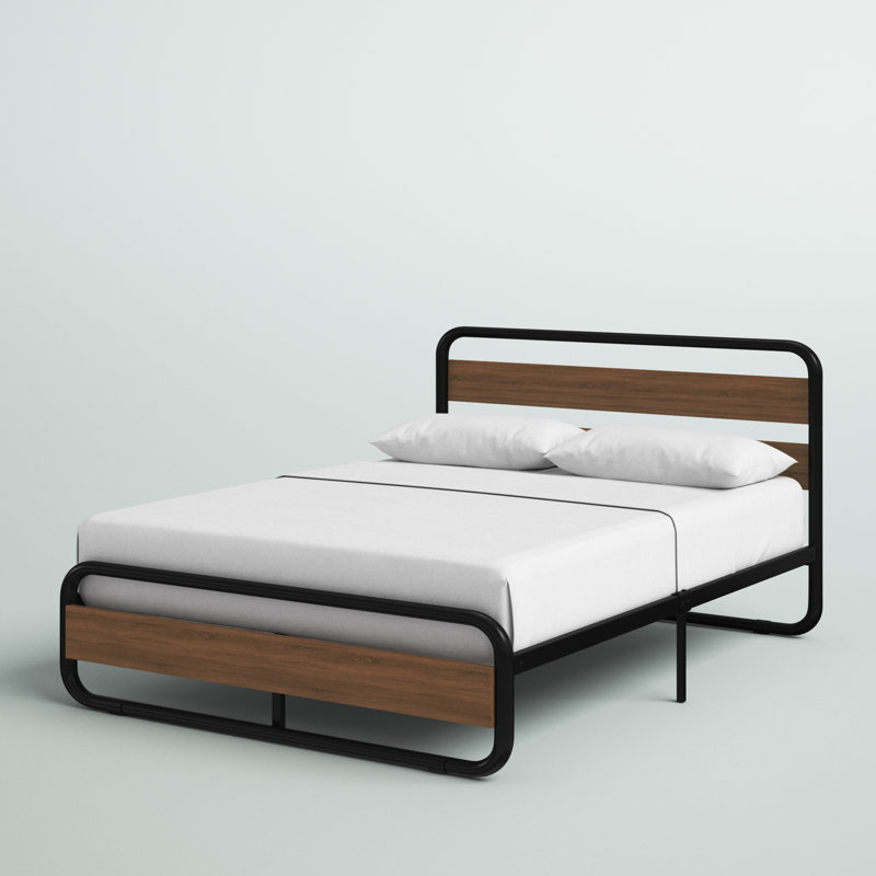 Minos Metal Bed Frame with Headboard and Footboard, Walnut, Full