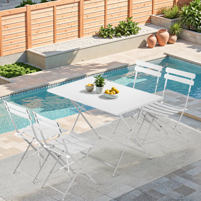 Iron Table And Folding Chair Set, 4 - Person Outdoor Dining Set by Winston Porter
