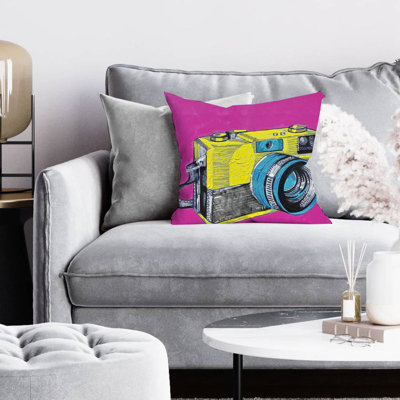 Colorful retro camera - 16"x16" Throw pillow cover - Poly twill - Print on demand
