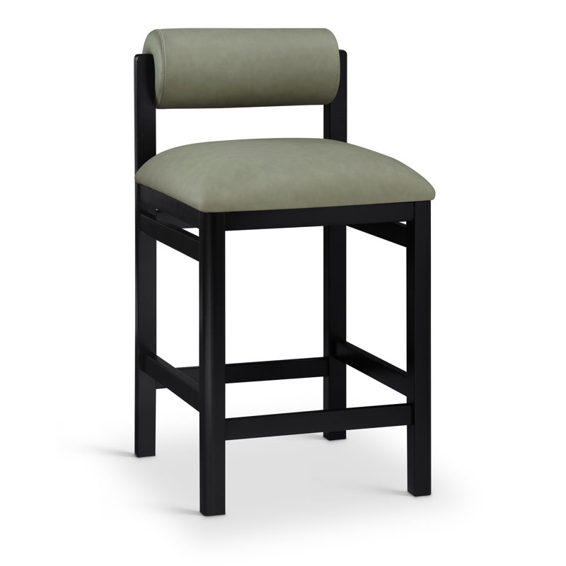 Tabouret de comptoir rembourré en cuir Frakes Vegan, Cuir végétalien vert, Teinte noire