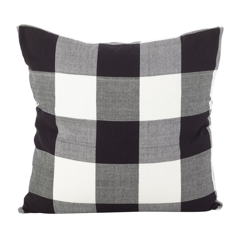  Housse de coussin intérieure / extérieure carrée à carreaux, Noir / blanc, Polyester / bourre de polyester
