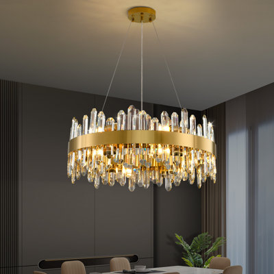 Luminaire suspendu tambour cylindrique moderne en cristal doré à intensité variable 24 "/ 32" / 40 "
