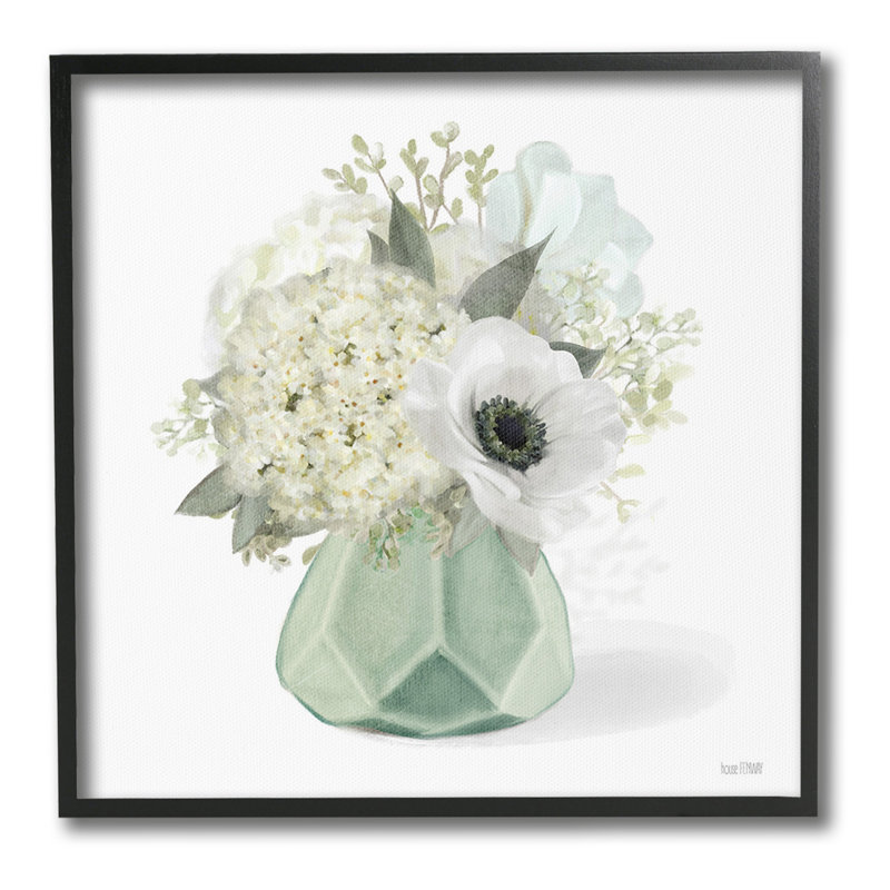 Bouquet dans un vase géométrique, estampe numérique encadrée par House Fenway, Giclée encadrée noir minuit, H 24 po x l 24 po