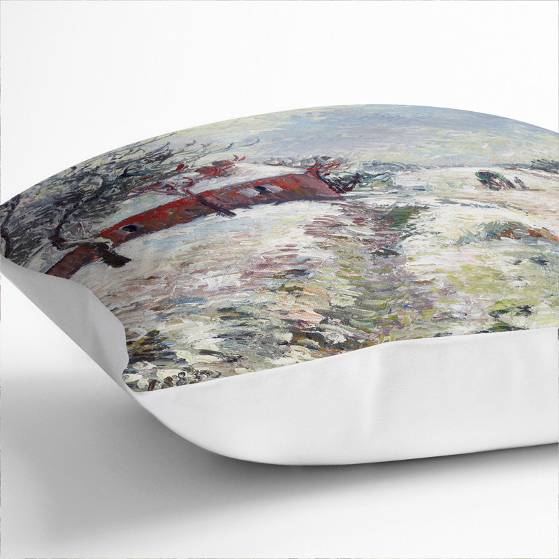 Snowy Road with House Scatter Cushion, 40cm H x 40cm W x 15cm D, White
