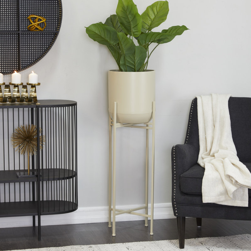 Metal Pot Planter, Beige, 41.5" H x 13" W x 13" D
