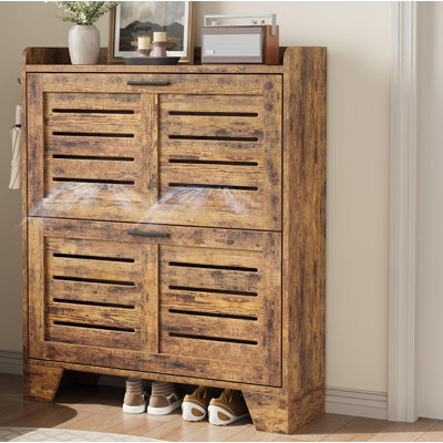 Rangement à chaussures pour vestibule, armoire à chaussures étroite avec 2 tiroirs rabattables