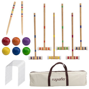 ROPODA 28In Six-Player Croquet Set with Wooden Mallets, Colored Balls, Sturdy Carrying Bag