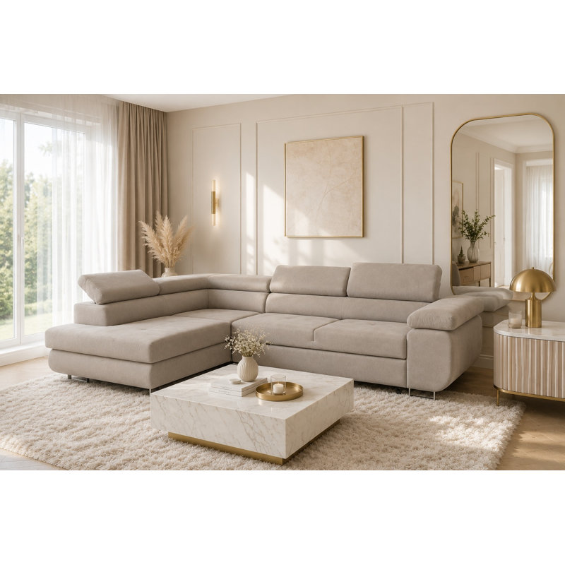Flavius Corner Sofa Bed, Cream, Left Hand Facing