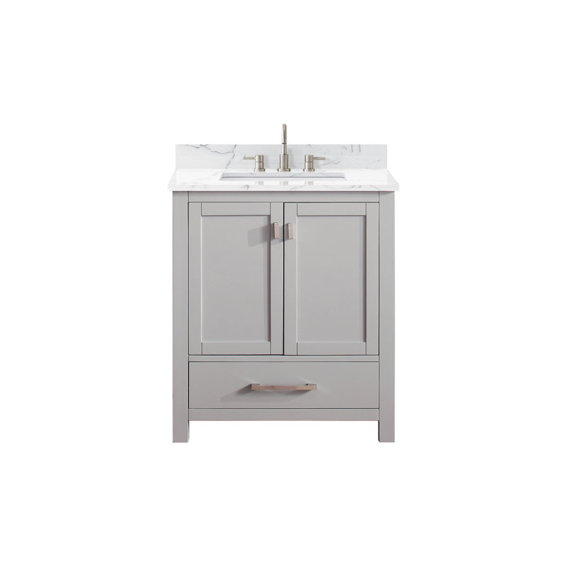 Modero 30" Single Bathroom Vanity with Top, Navy Blue, Cala White Marble, Gold