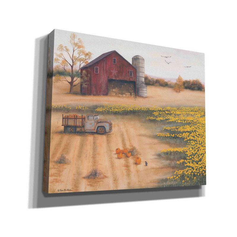 «Barn & Sunflowers II» par Pam Britton, art mural sur toile, H 20 po x l 24 po x P 0,75 po