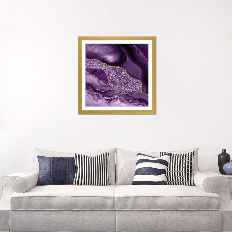 Agate scintillante, texture océan III, H 24 po x l 24 po x P 1 po, Blanc, Papier avec cadre doré doré