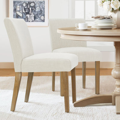 18.5" Seat Height Linen Blend Upholstered Solid Wood Legs Dining Chairs