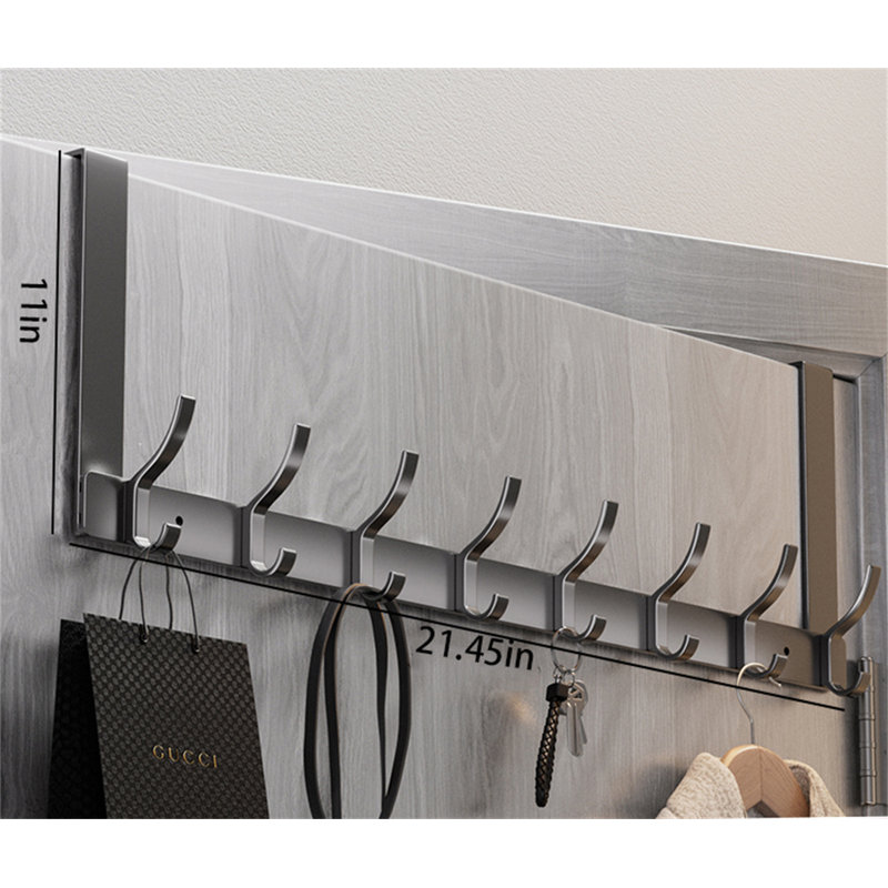 Aluminum Alloy Over-The-Door Hook Rack, 11" H x 21.45" W x 1.81" D