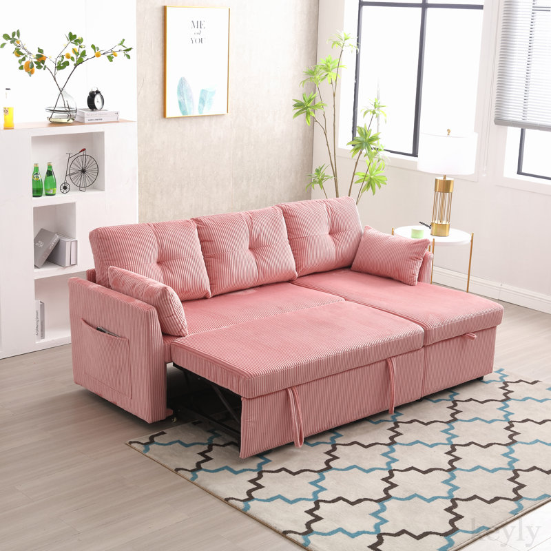 Accoudoirs carrés 81,1 po, Velours côtelé rose