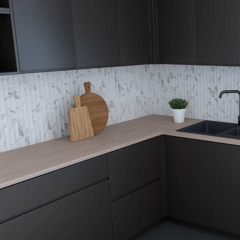Lyrical 4.5" x 9" Matte Porcelain Fluted Wall Tile, Statuario