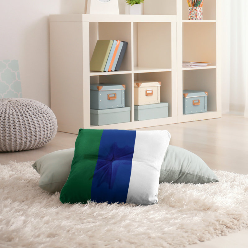  Coussin de sol touffeté, 26 po x 26 po, Côté blanc / Milieu bleu