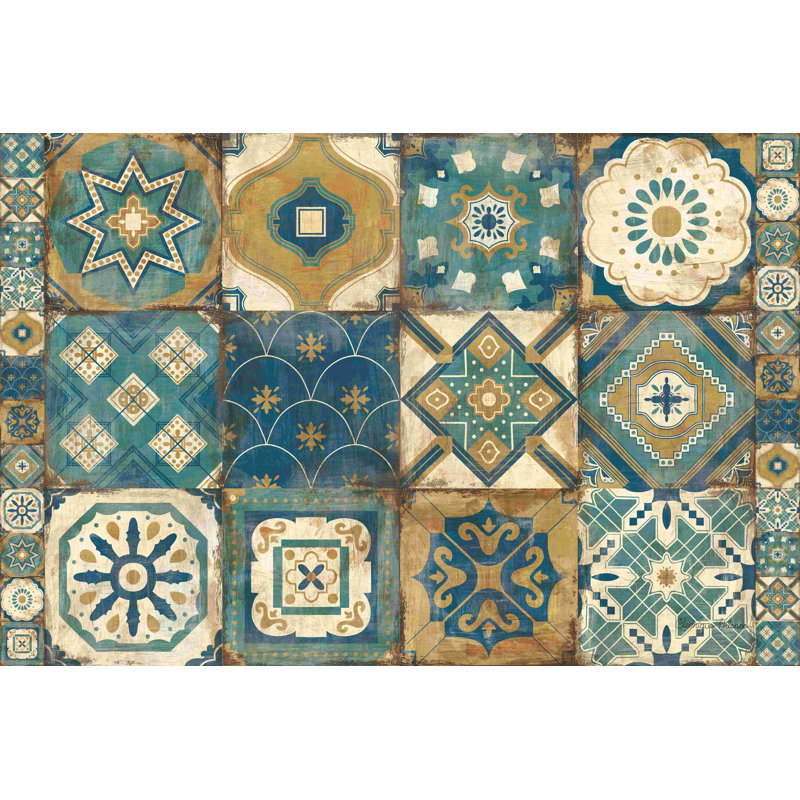 «Moroccan Tiles Blue» par Cleonique Hilsaca, reproduction sur toile tendue, L 12 po x H 8 po
