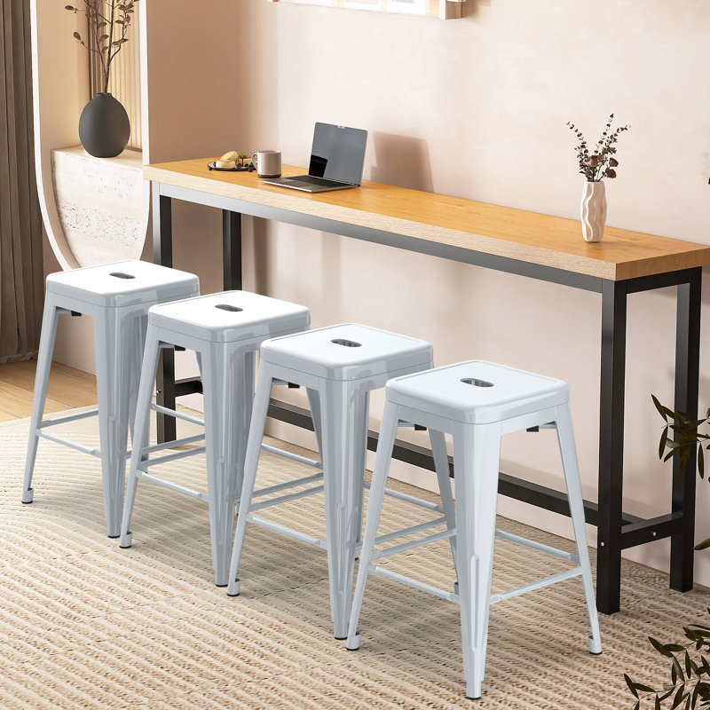 Metal Bar Stools Set of 4, Counter Height Bar Stools 24 Inches Industrial Bar Chairs Patio Stool Indoor-Outdoor Counter Height Stools with Square Seat