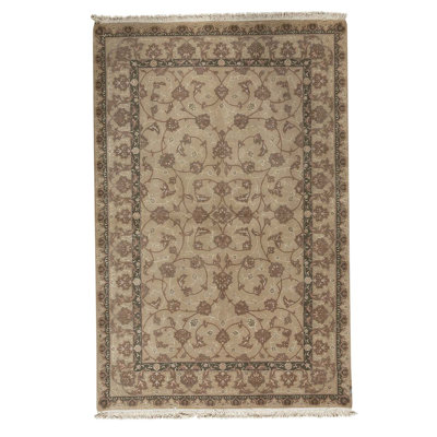 Tapis brun / beige en laine noué à la main de conception unique 6 pi x 9 pi