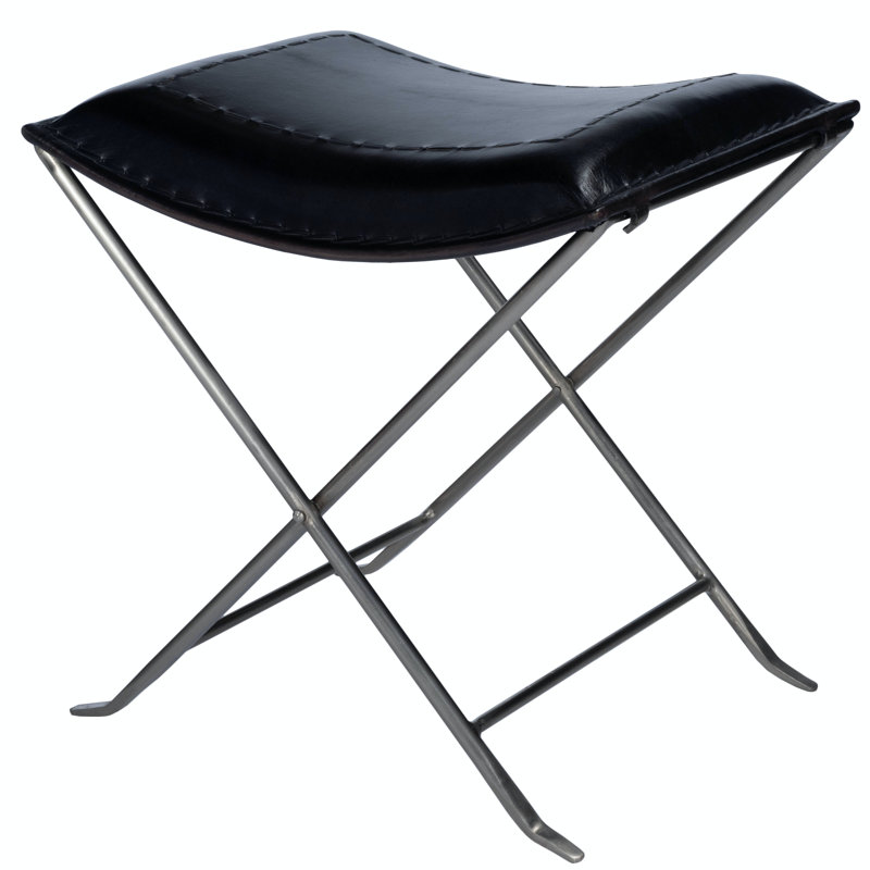 Leather Utility Stool, Black Genuine Leather