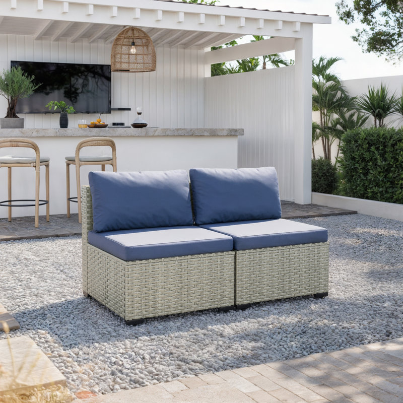 Outdoor Wicker Patio Chairs (Set of 2), Navy