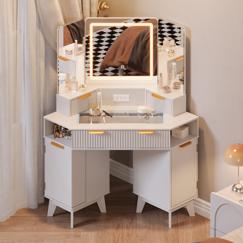 Dressing Table with Mirror, White