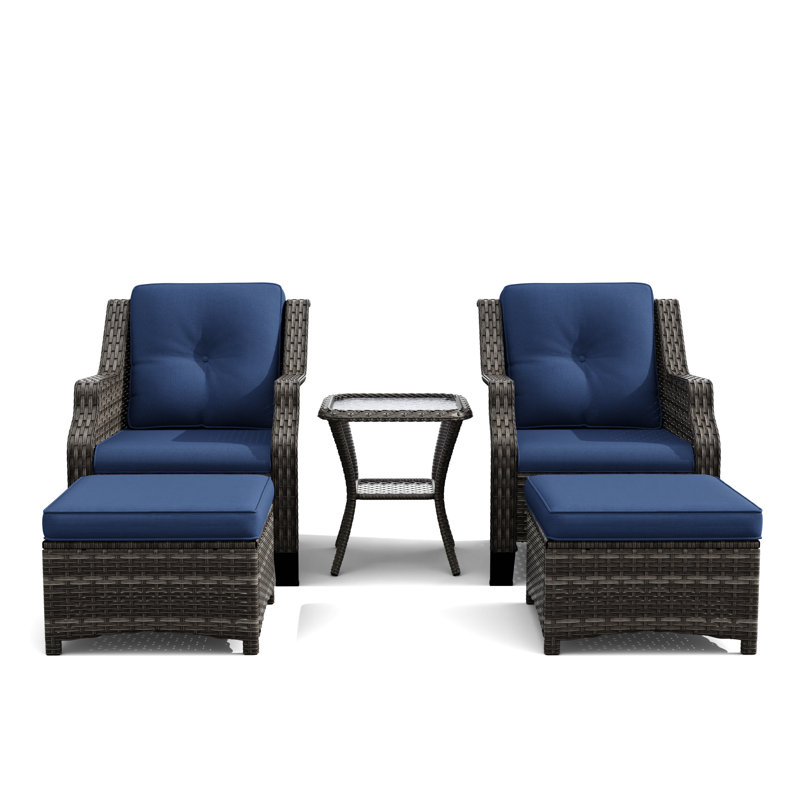 Chaise longue d'extérieur en osier Anahit, Bleu