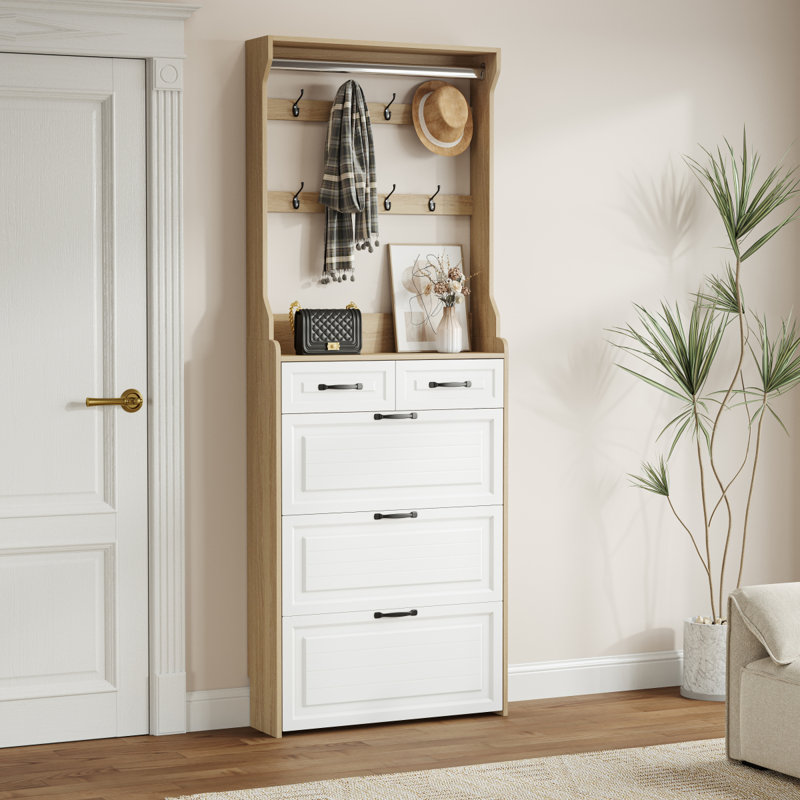 Armoire à chaussures avec 3 portes et 2 tiroirs de couleur New Oak