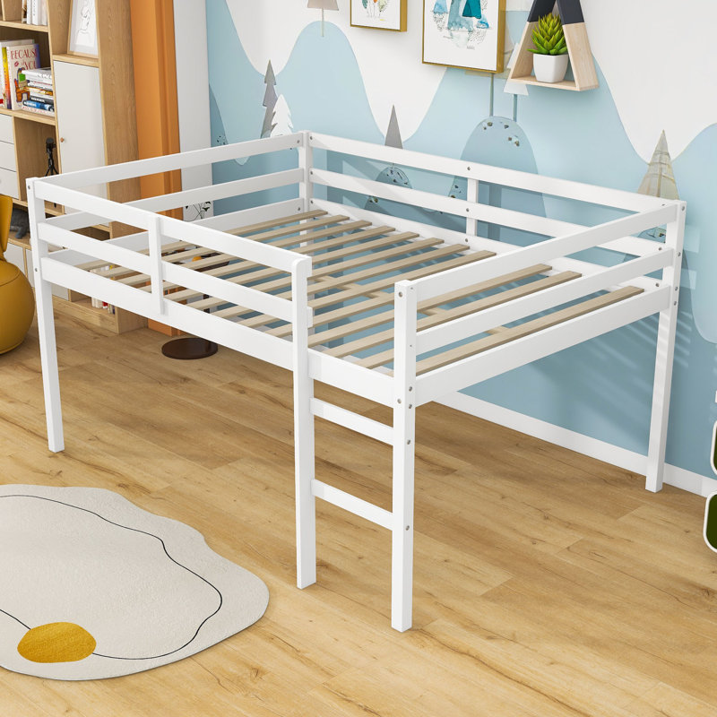 Lit mezzanine double avec rangement spacieux et échelle, Blanc