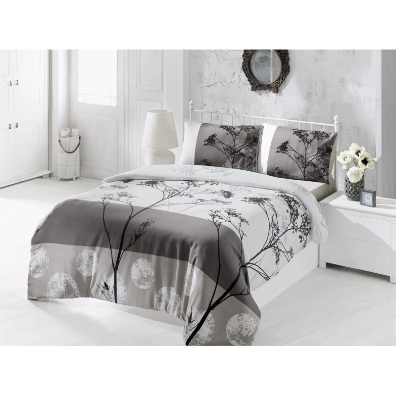 Cotton Blend Floral Duvet Cover, Queen Duvet Cover + 2 Shams